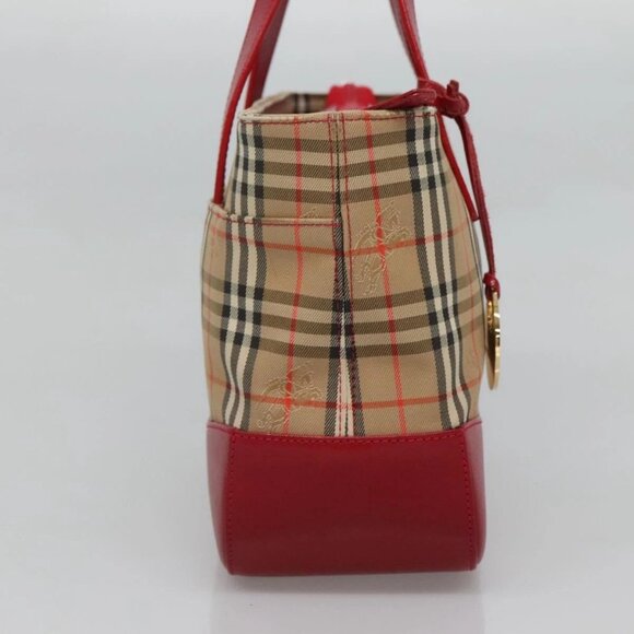 BURBERRY Nova Check Hand Bag Canvas Beige Gold Auth 120804 - Picture 6 of 16